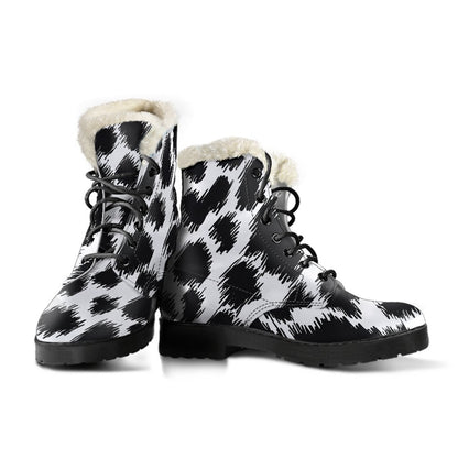 Cheetah Black Print Pattern Faux Fur Leather Boots-JTAMIGO.COM