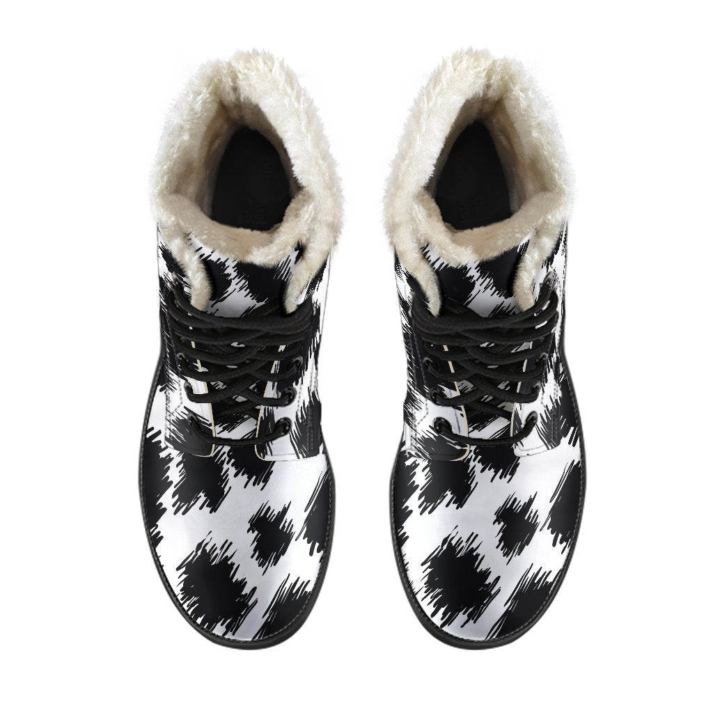 Cheetah Black Print Pattern Faux Fur Leather Boots-JTAMIGO.COM