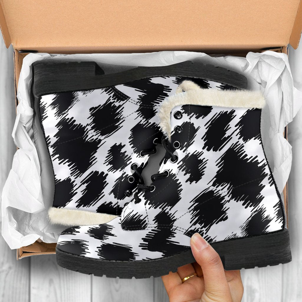 Cheetah Black Print Pattern Faux Fur Leather Boots-JTAMIGO.COM