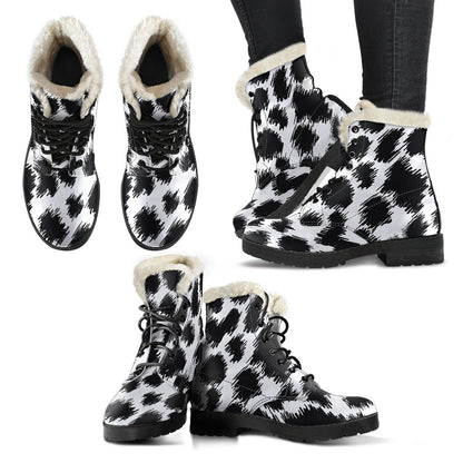 Cheetah Black Print Pattern Faux Fur Leather Boots-JTAMIGO.COM