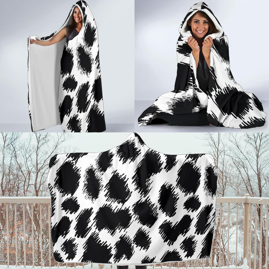 Cheetah Black Print Pattern Hooded Blanket-JTAMIGO.COM