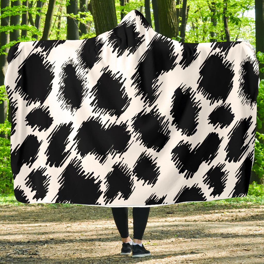 Cheetah Black Print Pattern Hooded Blanket-JTAMIGO.COM