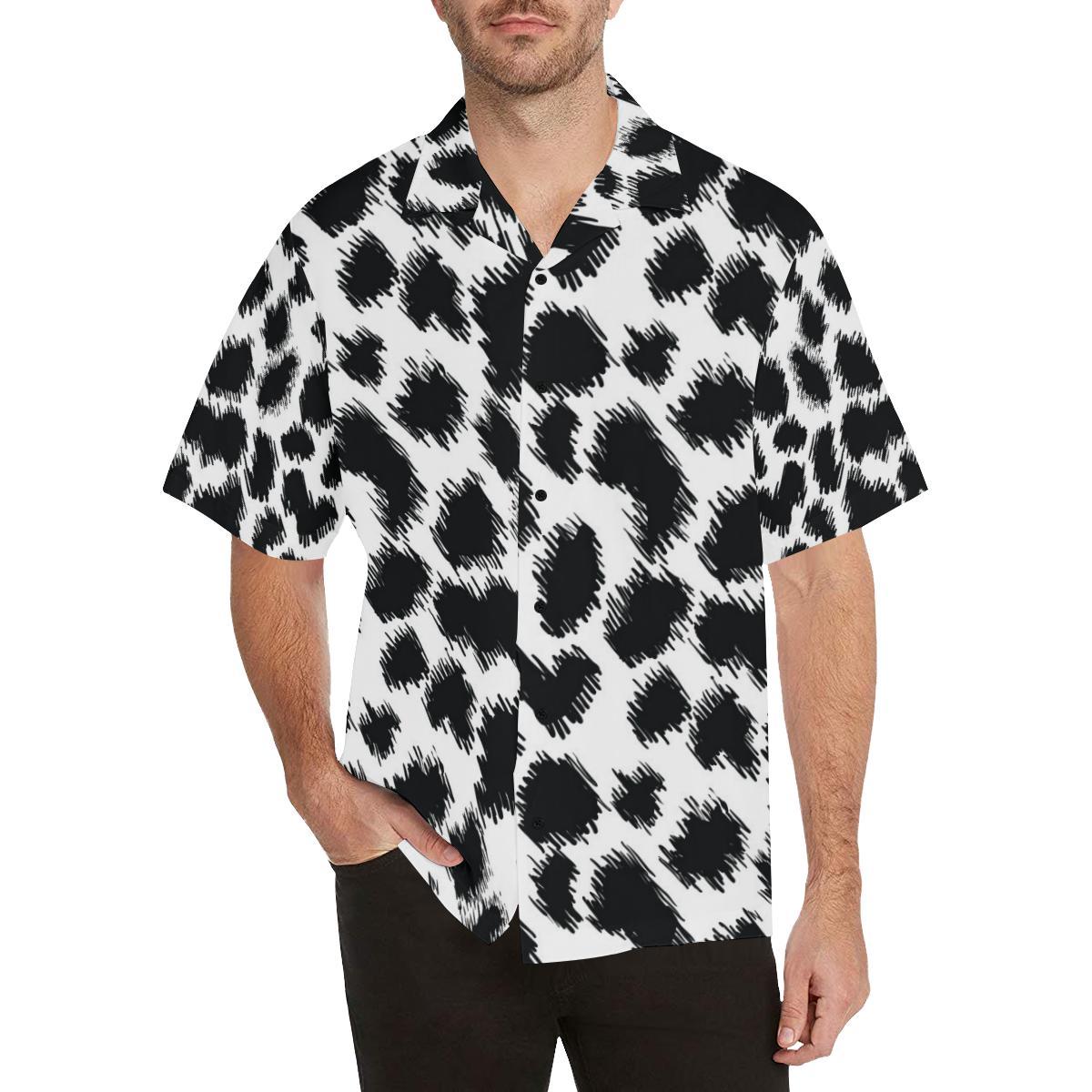 Cheetah Black Print Pattern Men Aloha Hawaiian Shirt