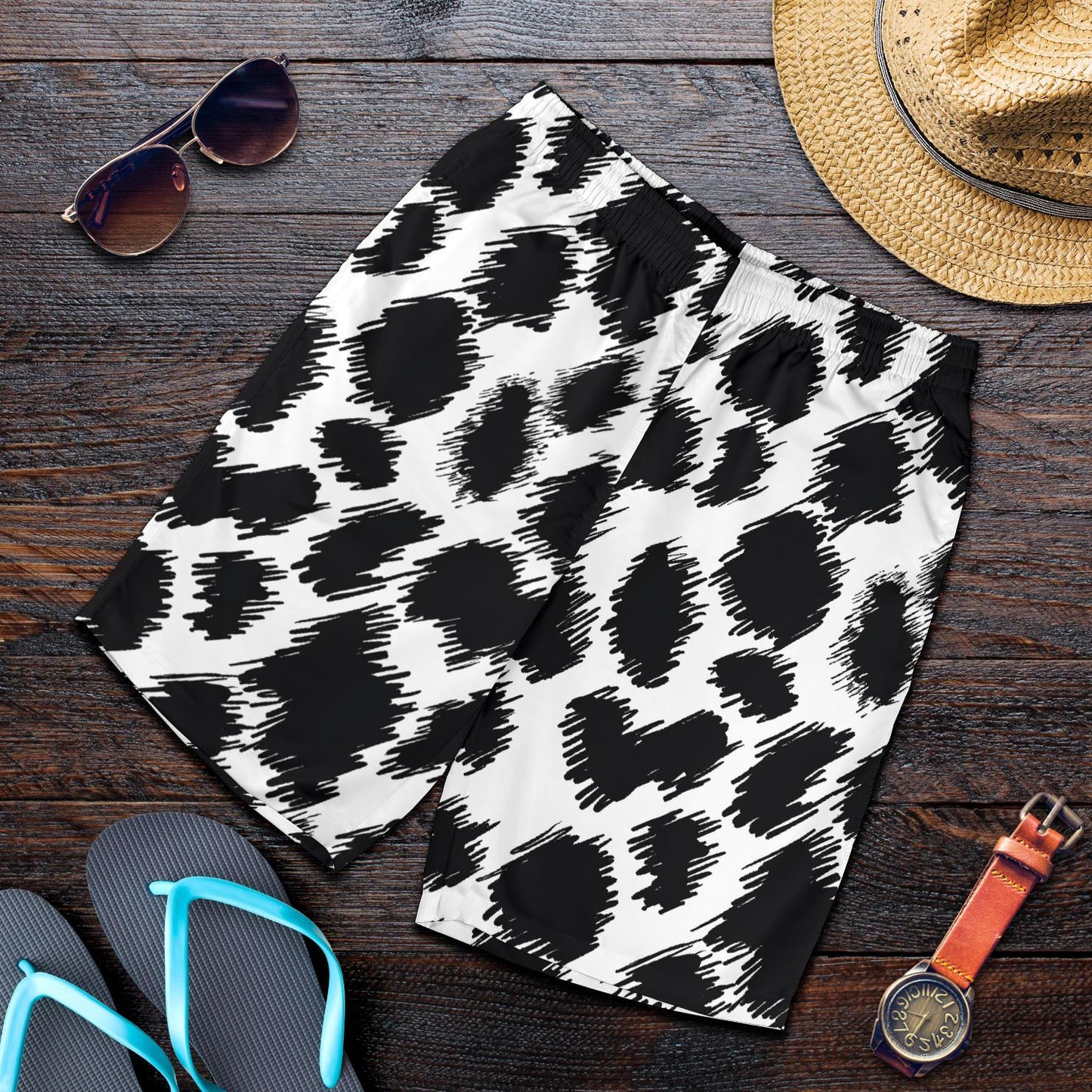 Cheetah Black Print Pattern Mens Shorts-JTAMIGO.COM