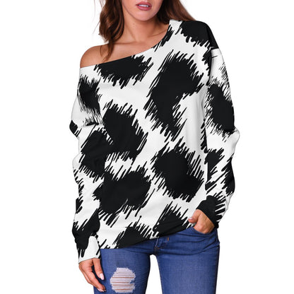 Cheetah Black Print Pattern Off Shoulder Sweatshirt
