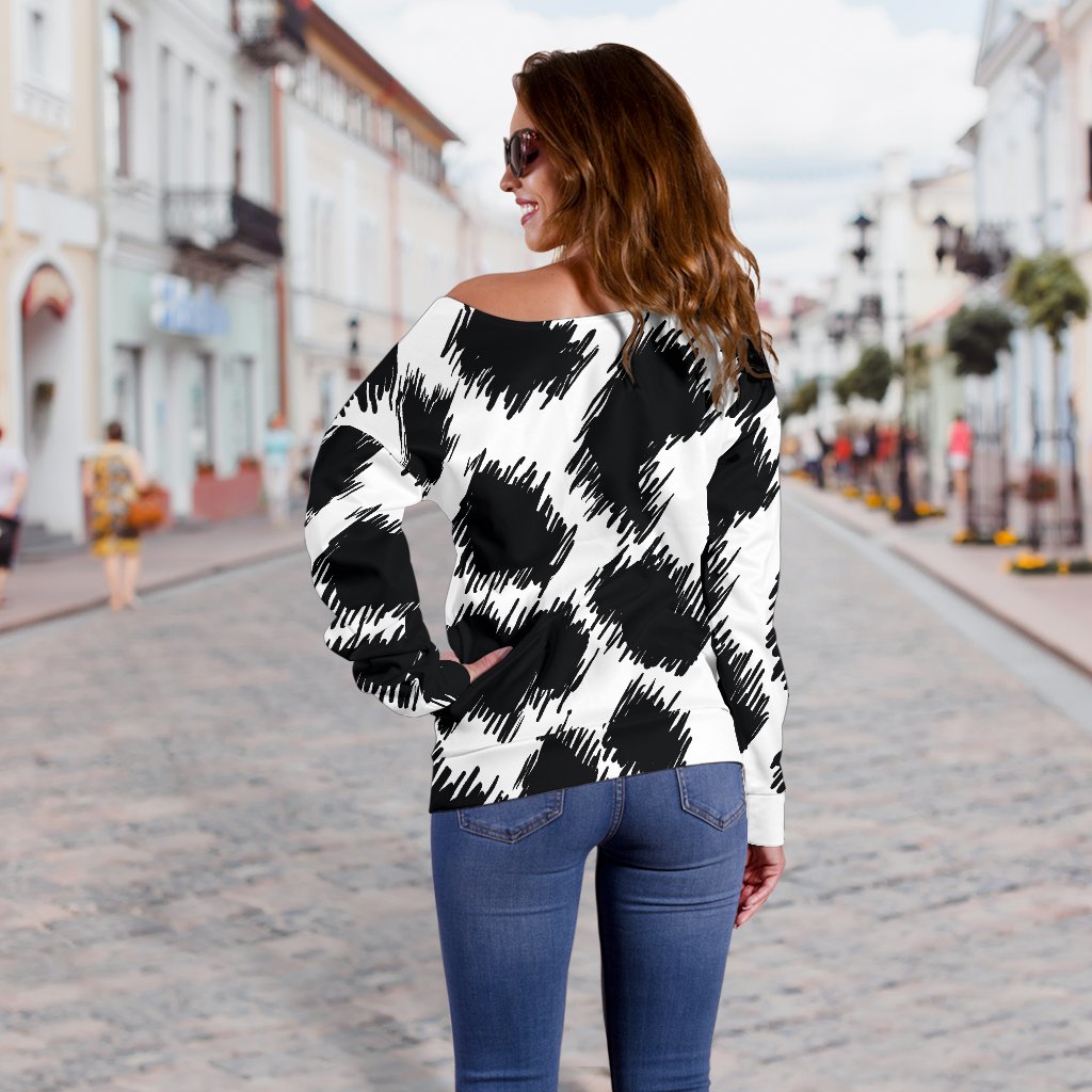 Cheetah Black Print Pattern Off Shoulder Sweatshirt
