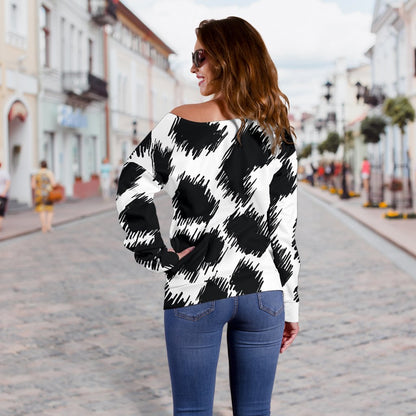 Cheetah Black Print Pattern Off Shoulder Sweatshirt