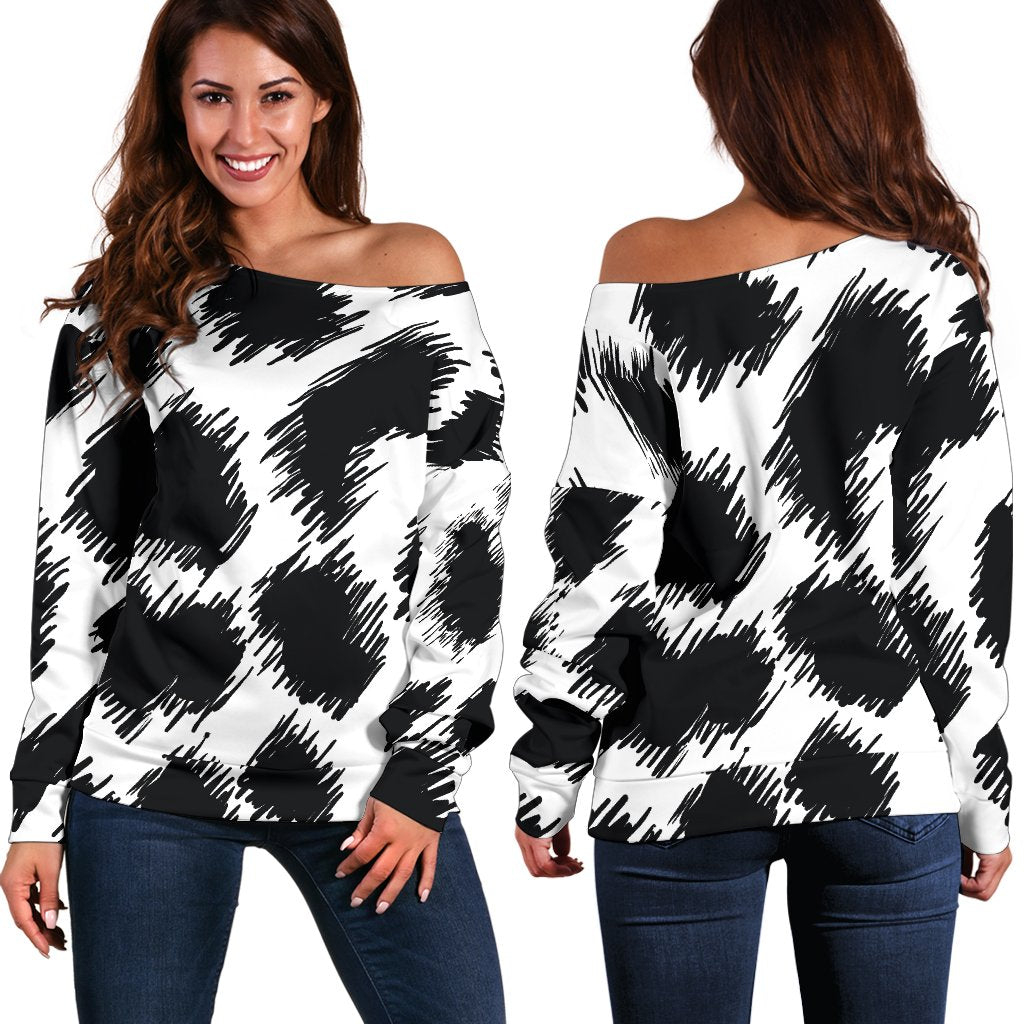 Cheetah Black Print Pattern Off Shoulder Sweatshirt