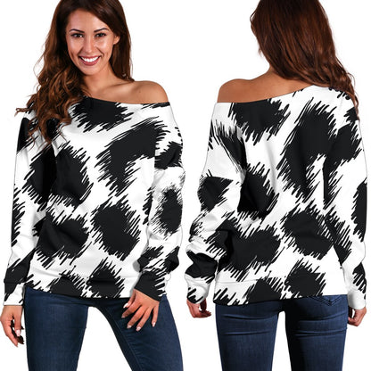 Cheetah Black Print Pattern Off Shoulder Sweatshirt