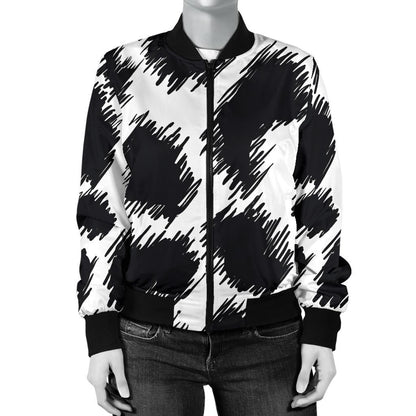Cheetah Black Print Pattern Women Casual Bomber Jacket