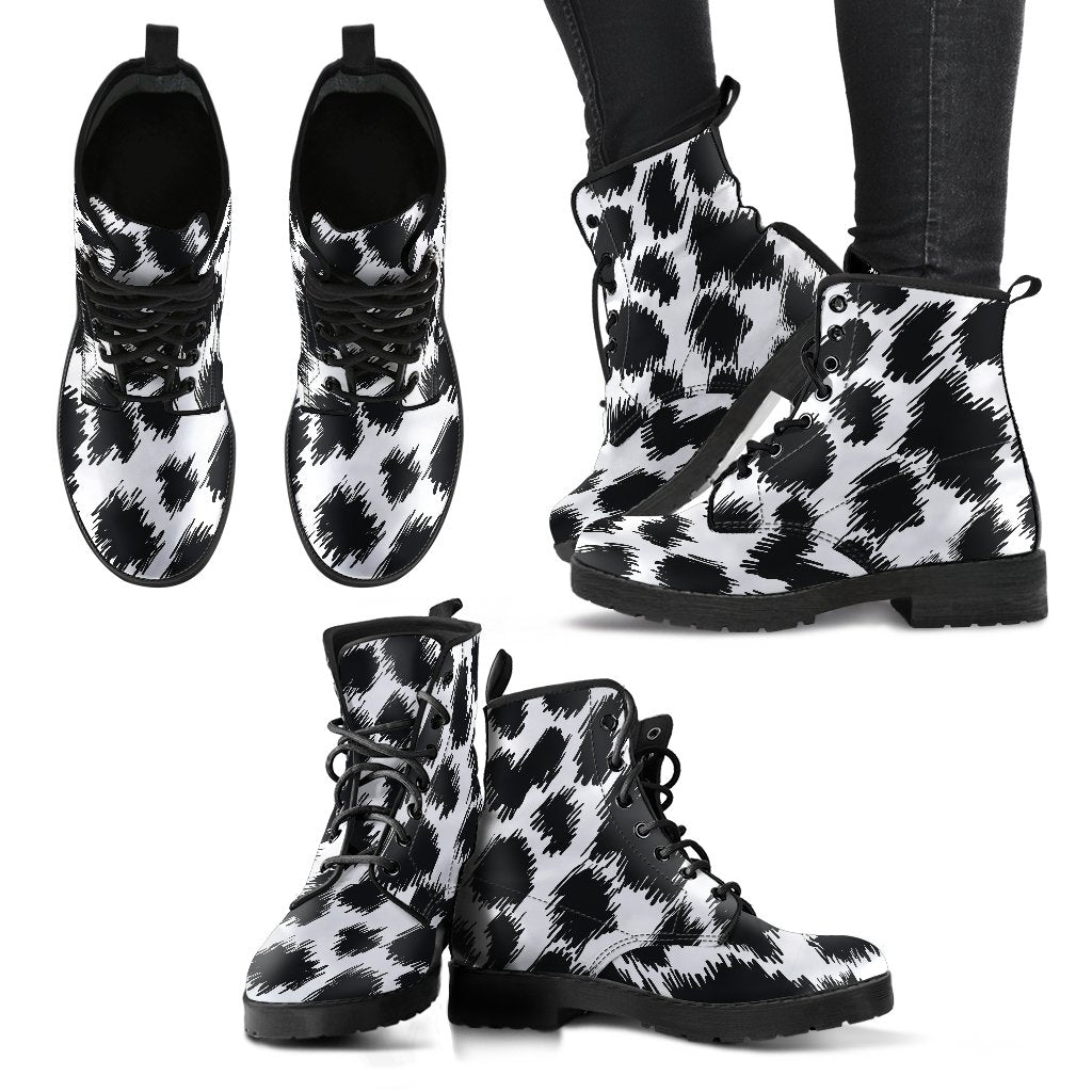 Cheetah Black Print Pattern Women Leather Boots-JTAMIGO.COM