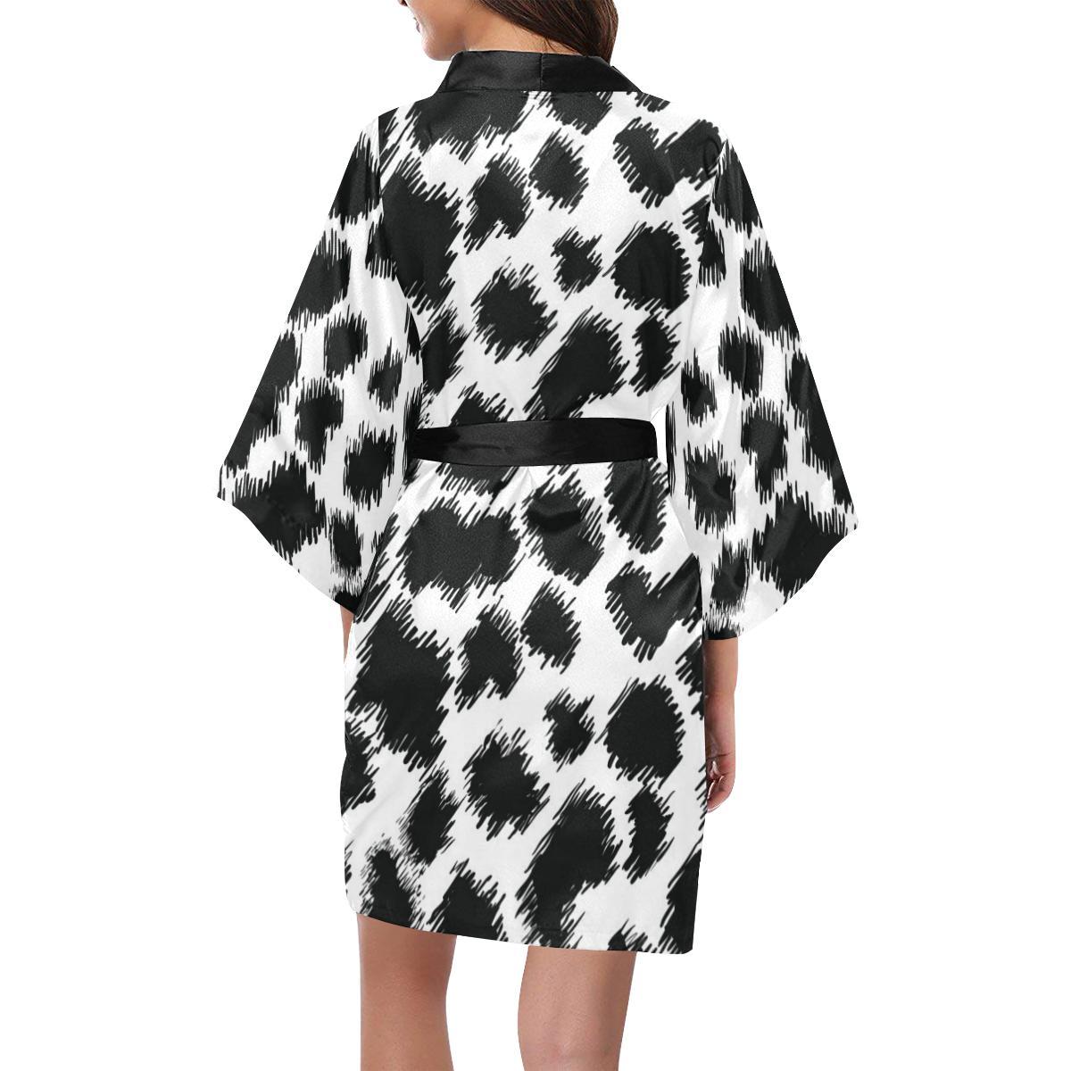 Cheetah Black Print Pattern Women Short Kimono Robe