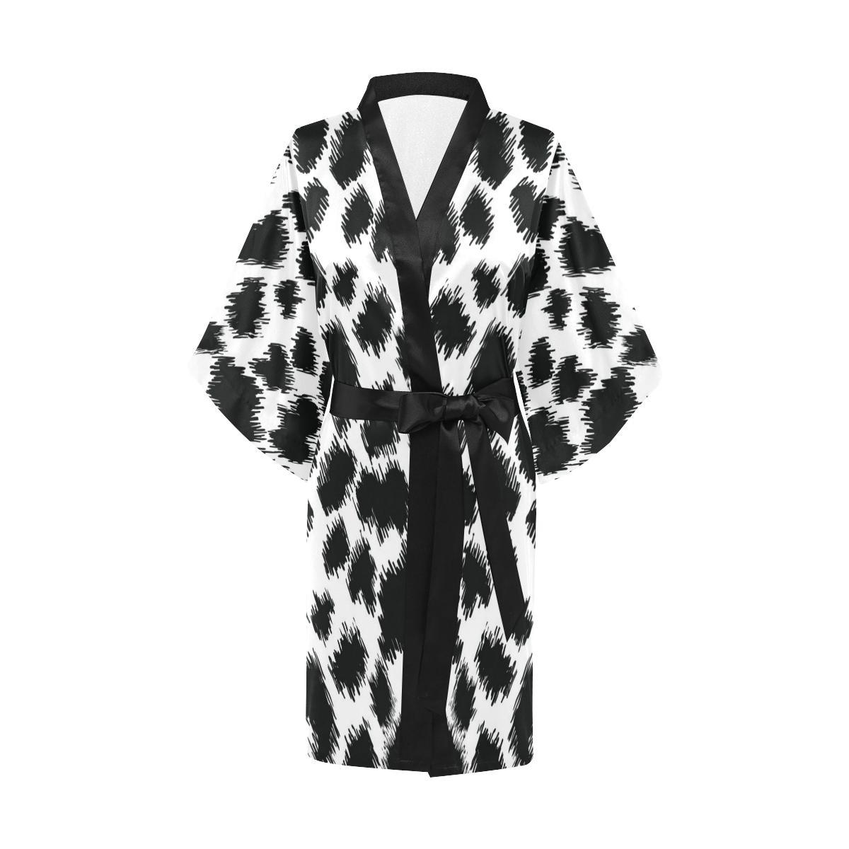 Cheetah Black Print Pattern Women Short Kimono Robe