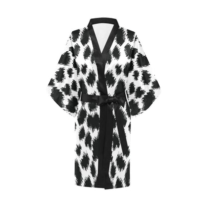 Cheetah Black Print Pattern Women Short Kimono Robe