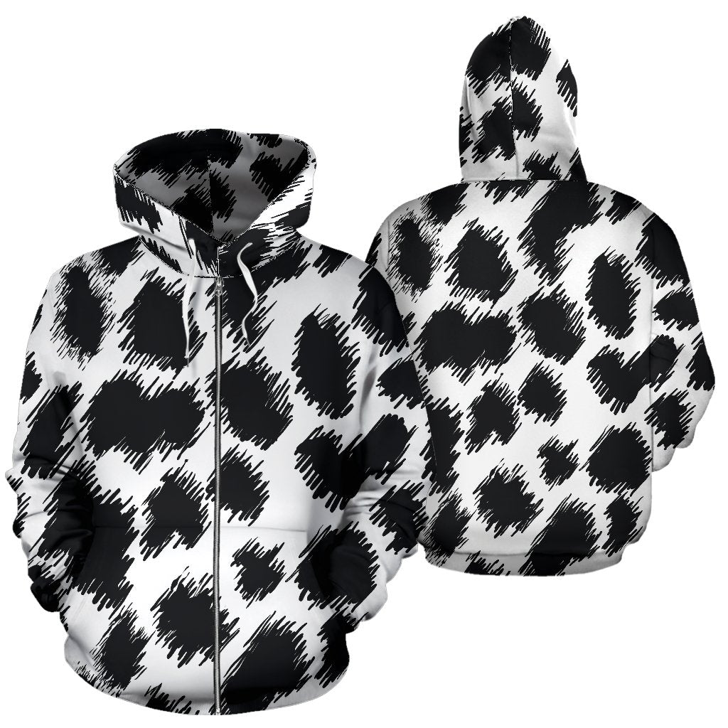 Cheetah Black Print Pattern Zip Up Hoodie