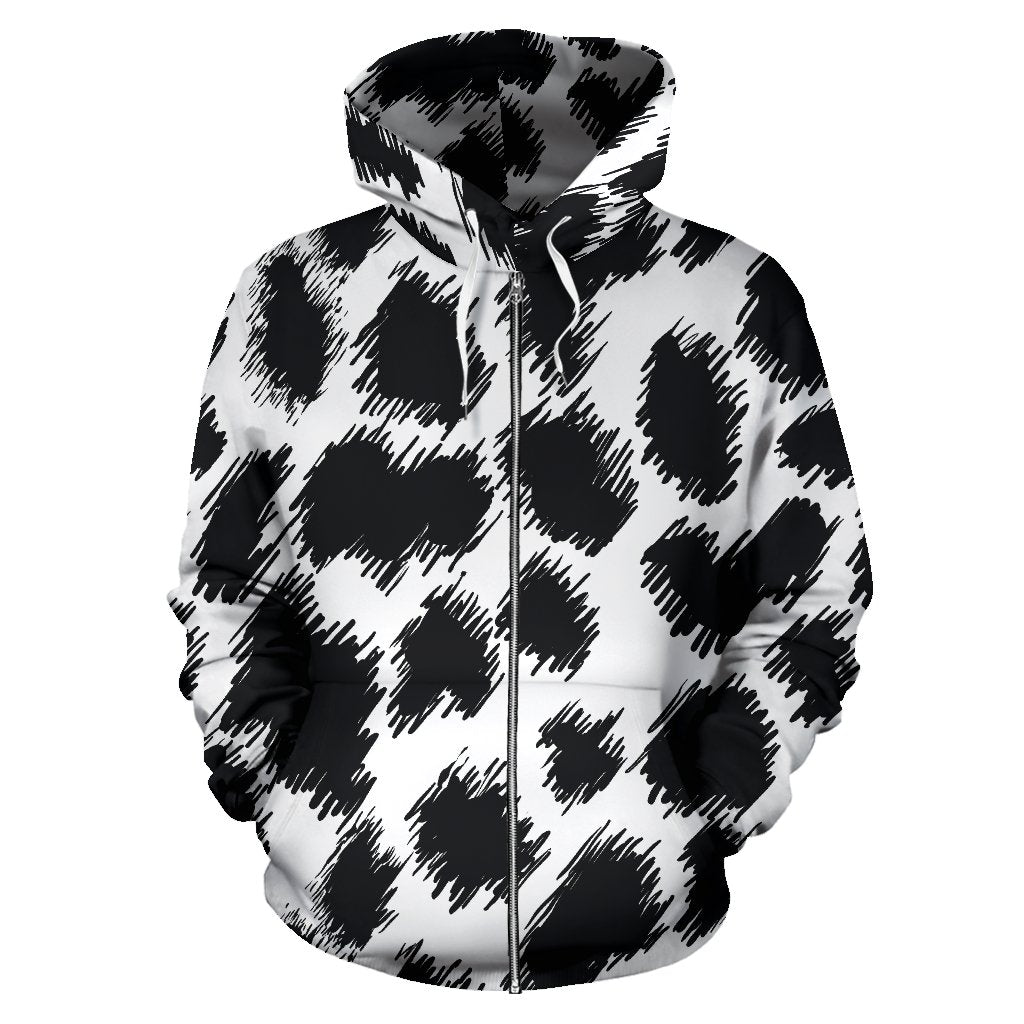 Cheetah Black Print Pattern Zip Up Hoodie