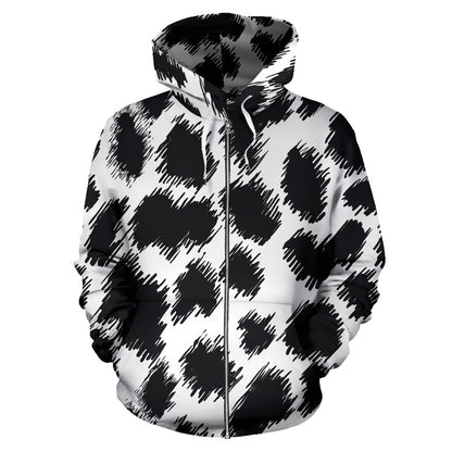 Cheetah Black Print Pattern Zip Up Hoodie