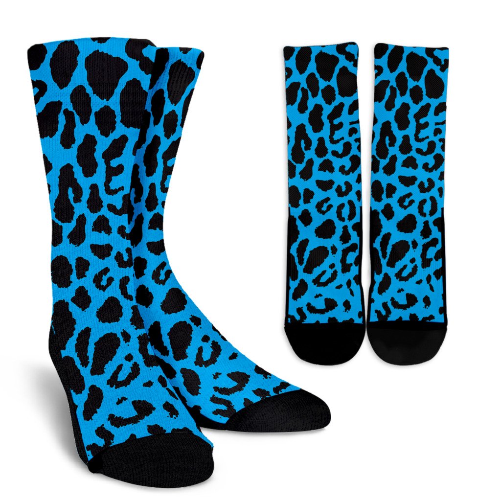 Cheetah Blue Print Pattern Crew Socks