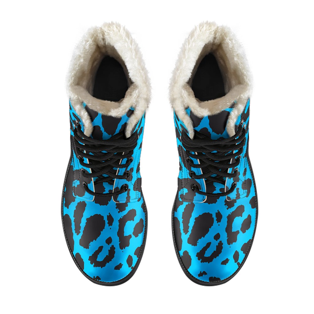 Cheetah Blue Print Pattern Faux Fur Leather Boots-JTAMIGO.COM