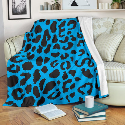 Cheetah Blue Print Pattern Fleece Blanket