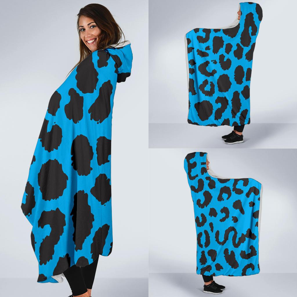 Cheetah Blue Print Pattern Hooded Blanket-JTAMIGO.COM