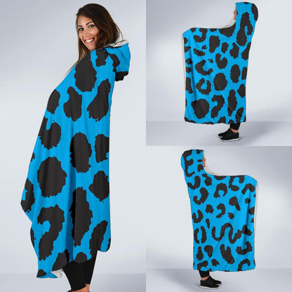Cheetah Blue Print Pattern Hooded Blanket-JTAMIGO.COM