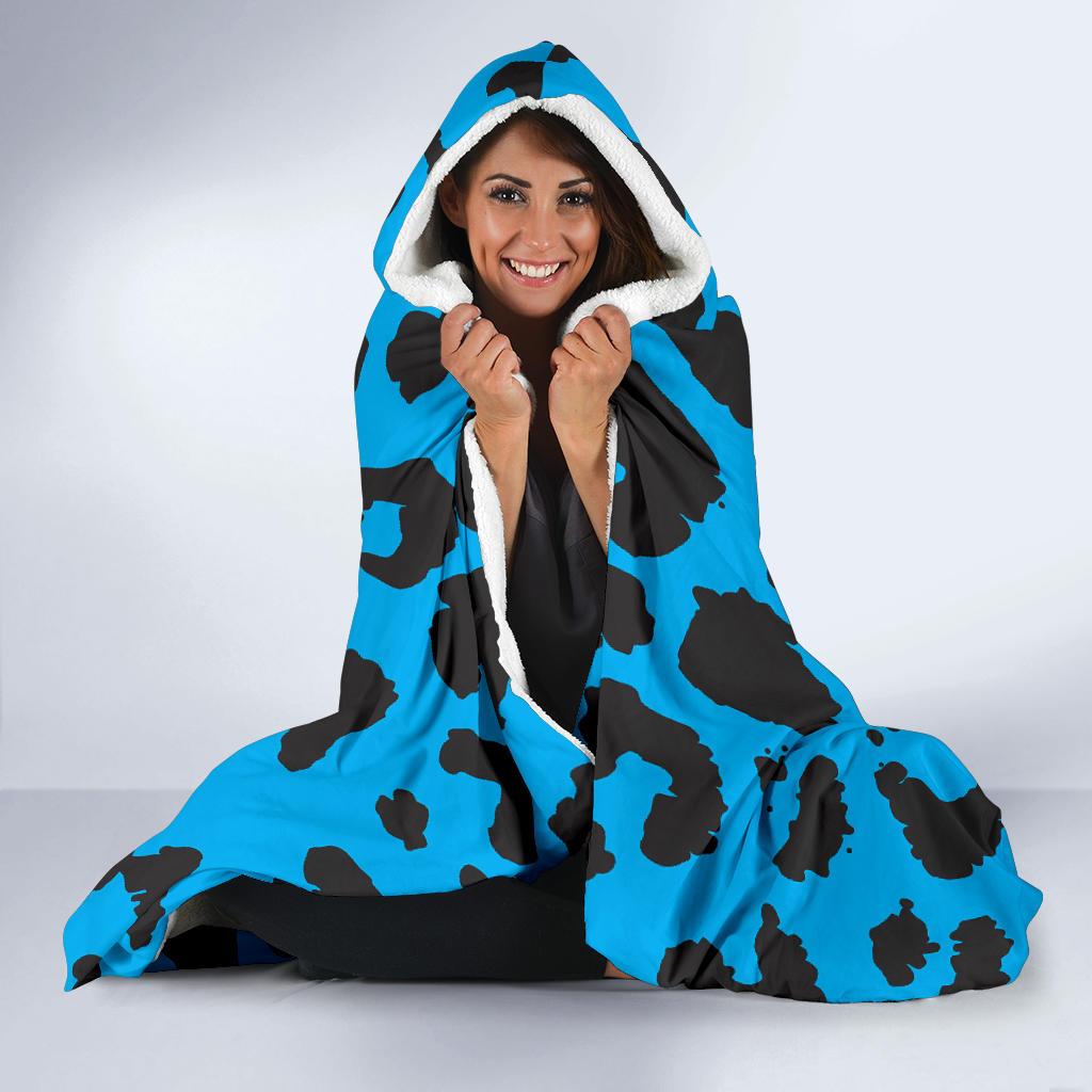 Cheetah Blue Print Pattern Hooded Blanket-JTAMIGO.COM