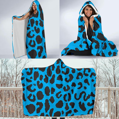 Cheetah Blue Print Pattern Hooded Blanket-JTAMIGO.COM