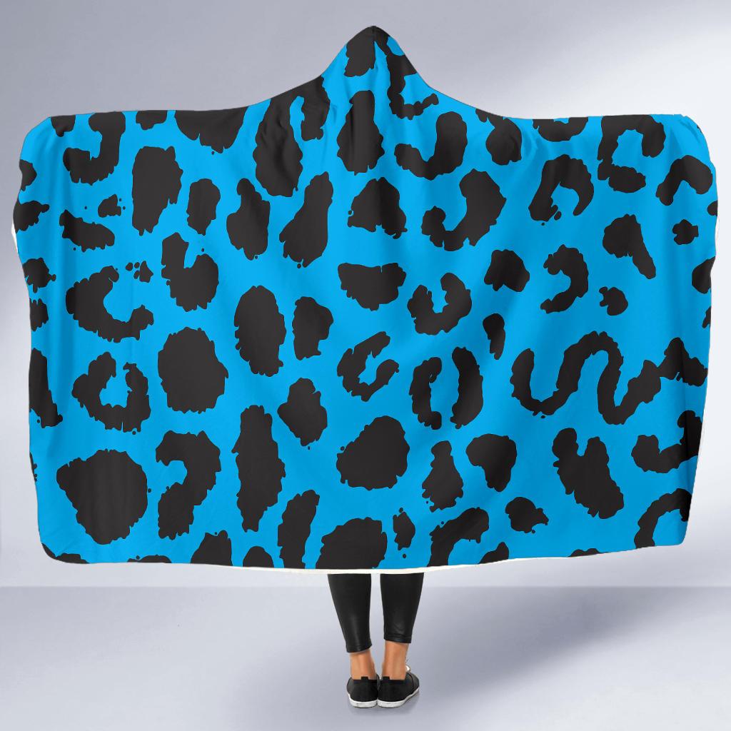 Cheetah Blue Print Pattern Hooded Blanket-JTAMIGO.COM