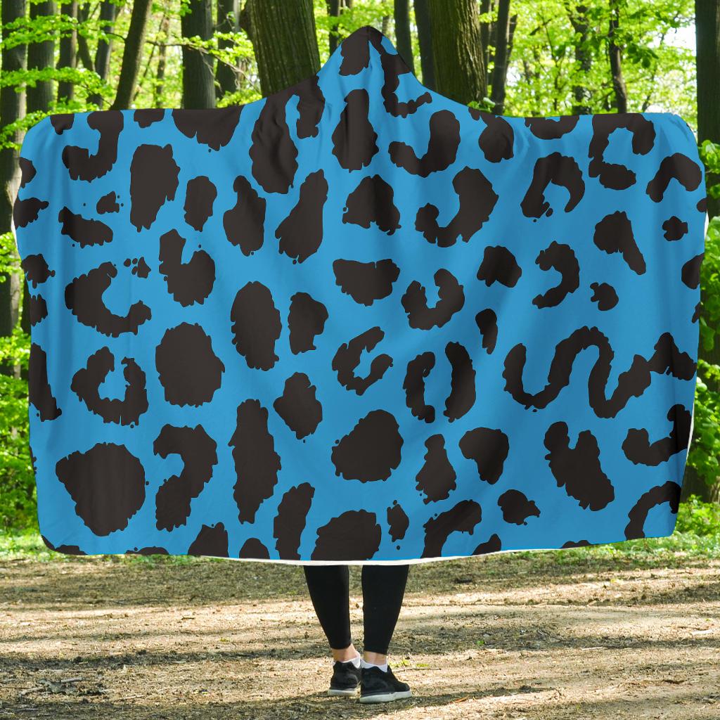Cheetah Blue Print Pattern Hooded Blanket-JTAMIGO.COM