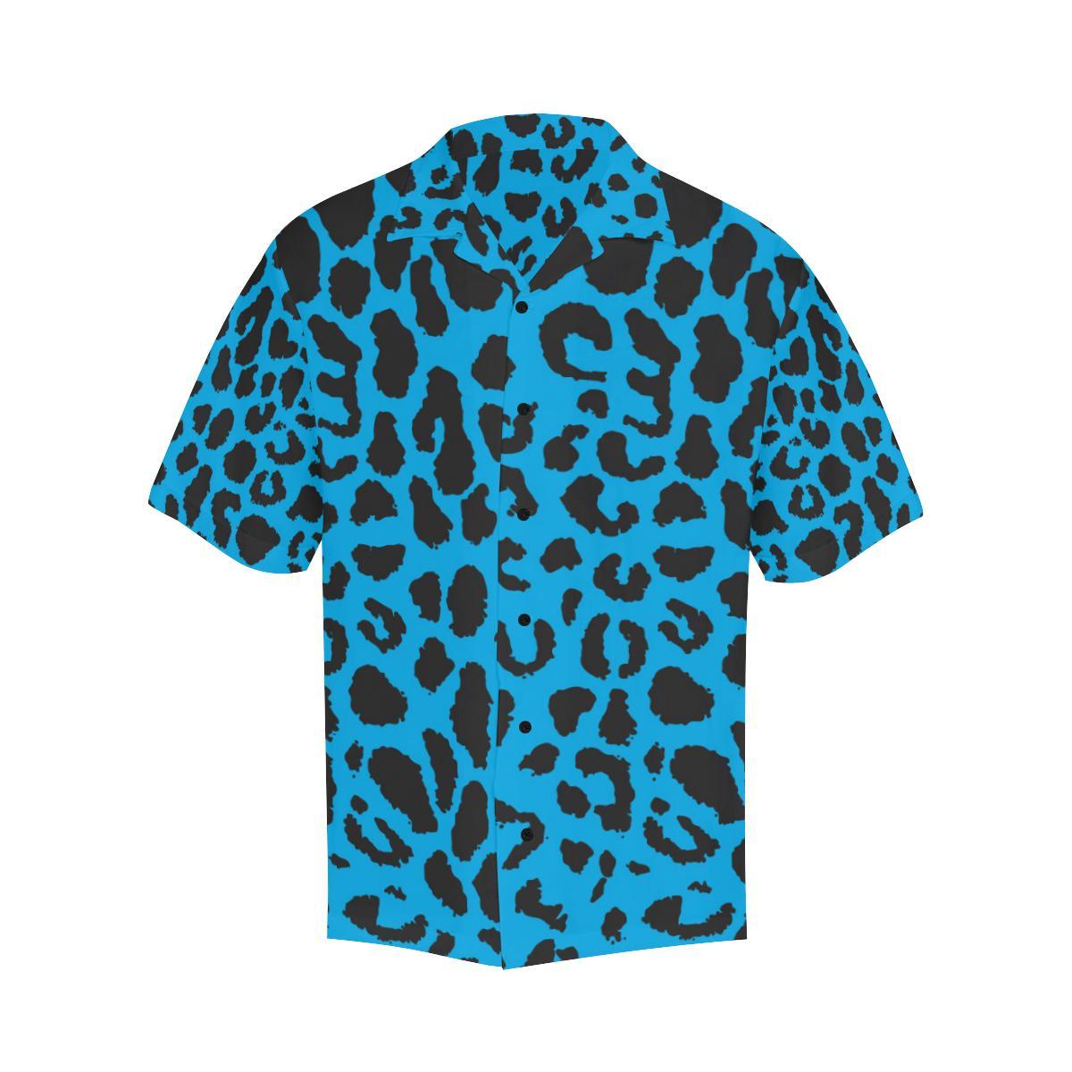 Cheetah Blue Print Pattern Men Aloha Hawaiian Shirt