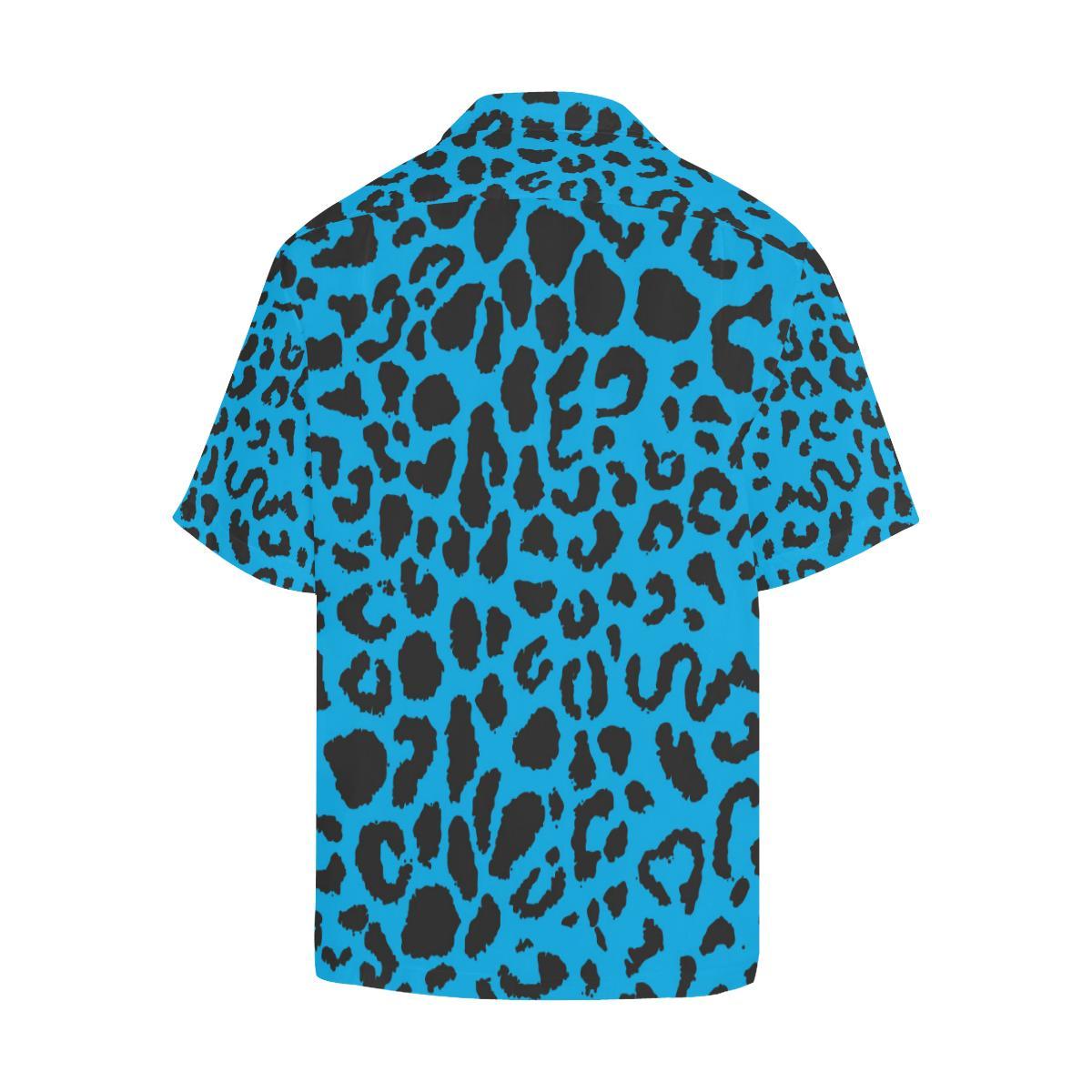 Cheetah Blue Print Pattern Men Aloha Hawaiian Shirt