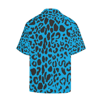 Cheetah Blue Print Pattern Men Aloha Hawaiian Shirt