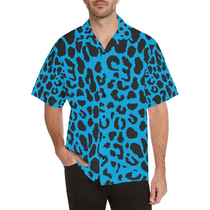 Cheetah Blue Print Pattern Men Aloha Hawaiian Shirt