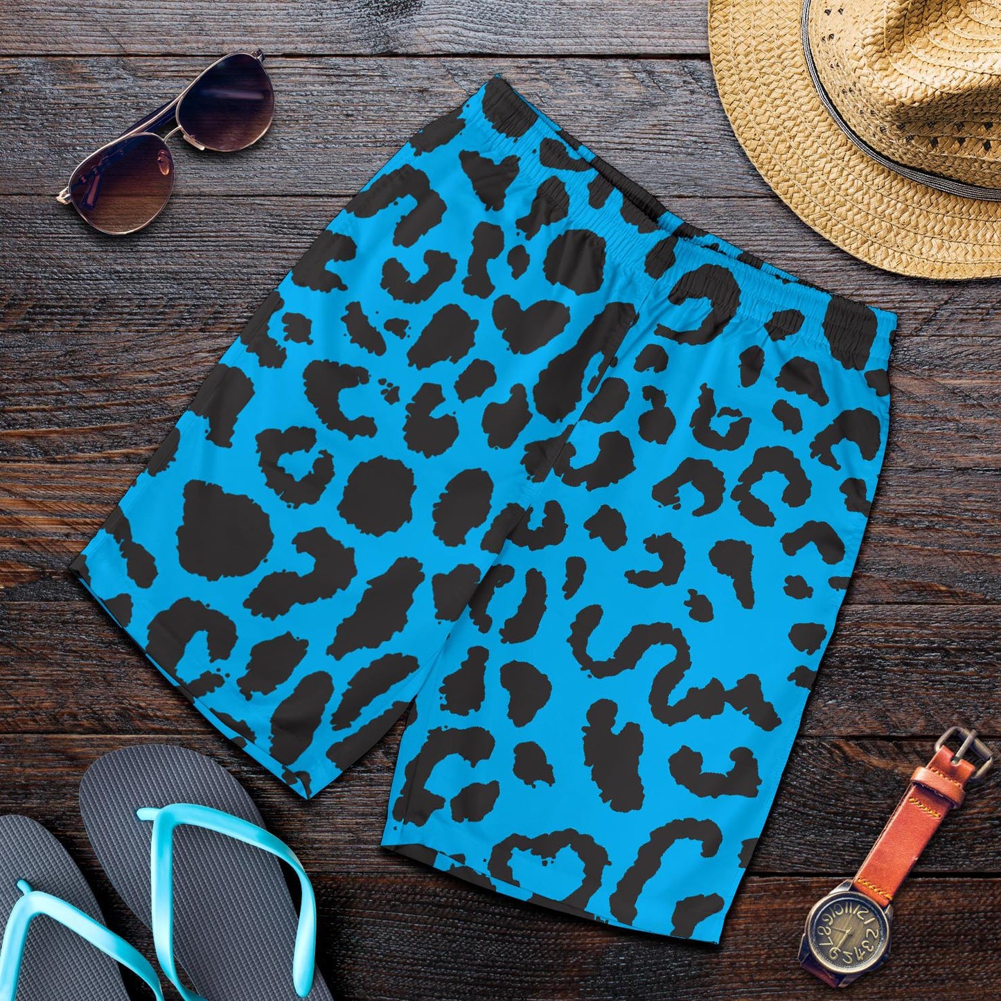 Cheetah Blue Print Pattern Mens Shorts-JTAMIGO.COM