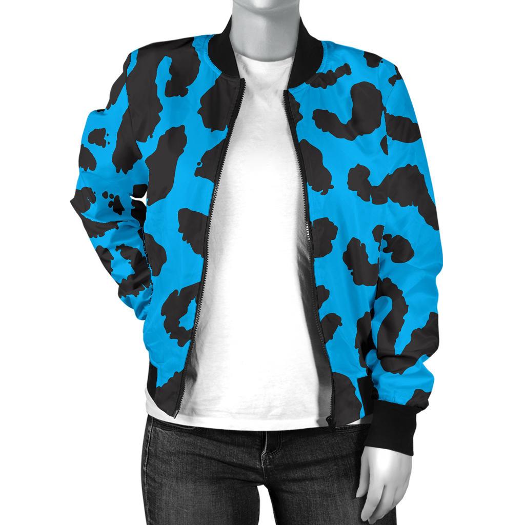 Cheetah Blue Print Pattern Women Casual Bomber Jacket