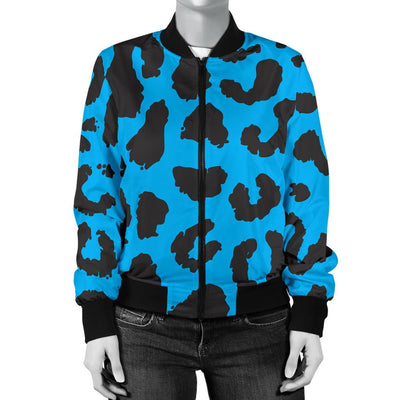 Cheetah Blue Print Pattern Women Casual Bomber Jacket