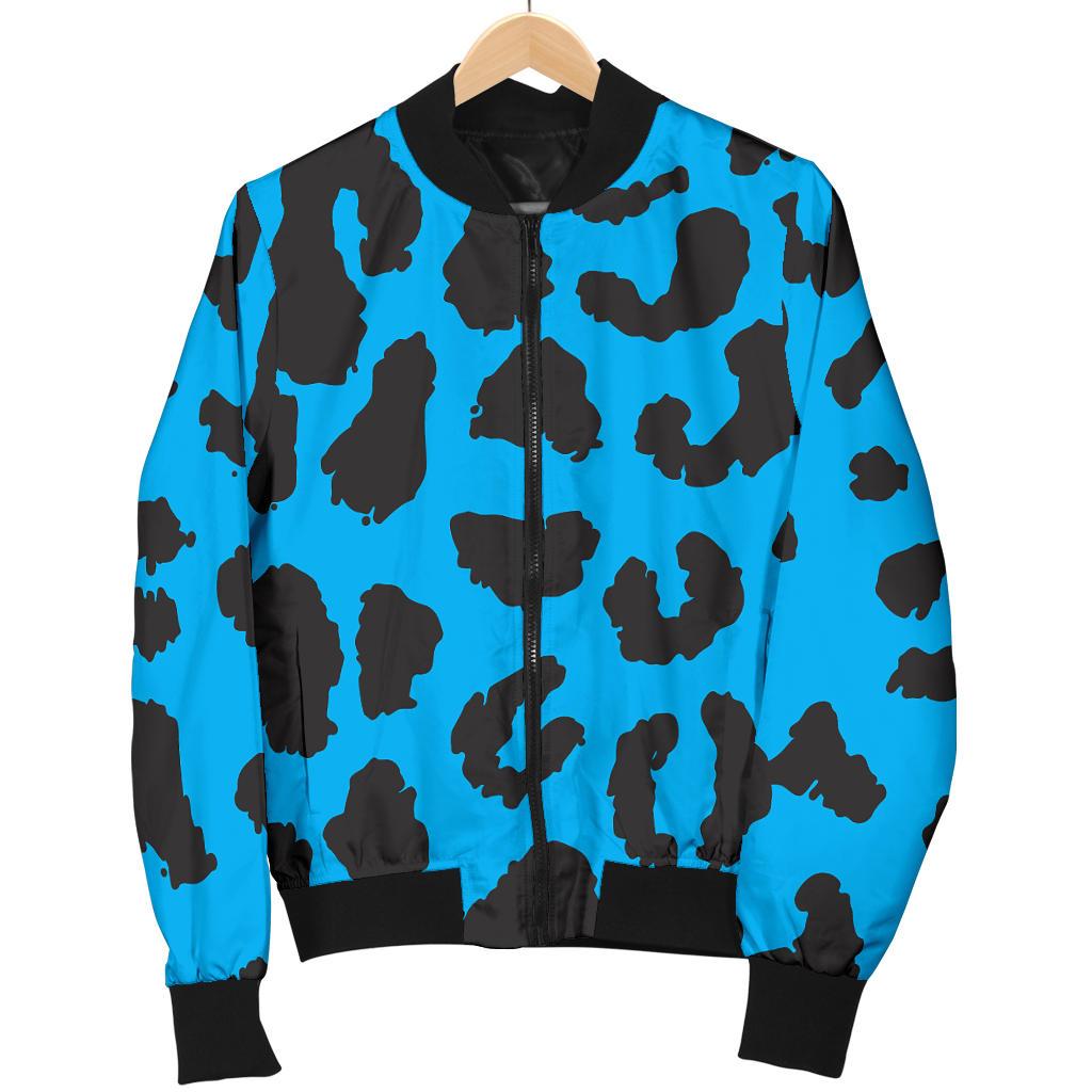Cheetah Blue Print Pattern Women Casual Bomber Jacket