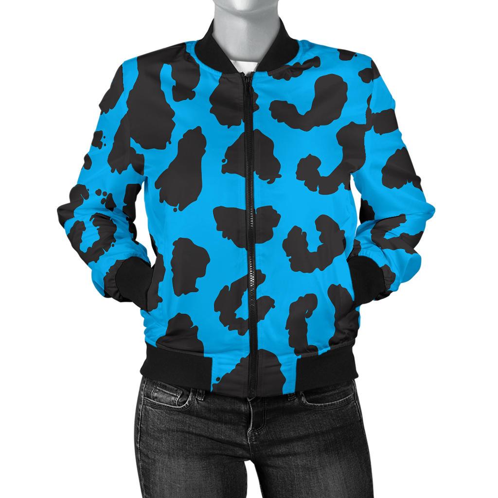 Cheetah Blue Print Pattern Women Casual Bomber Jacket
