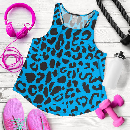 Cheetah Blue Print Pattern Women Racerback Tank Top