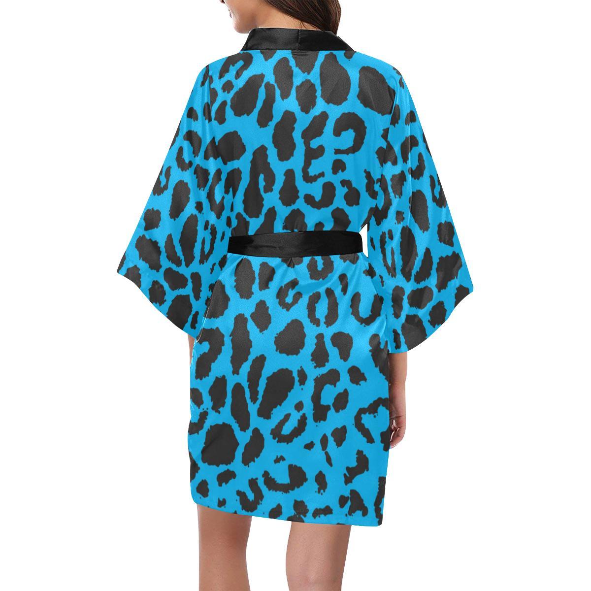 Cheetah Blue Print Pattern Women Short Kimono Robe