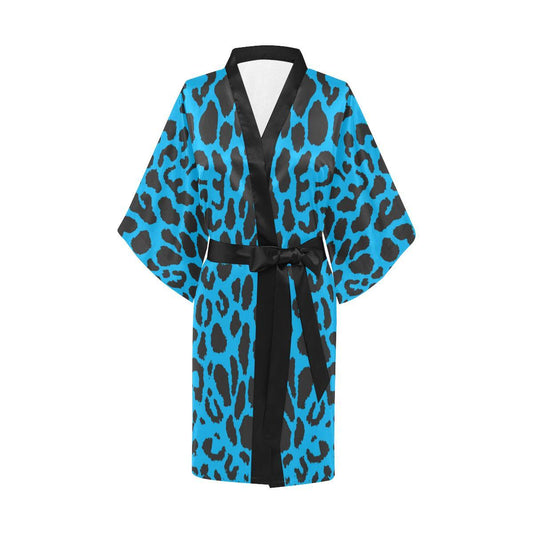 Cheetah Blue Print Pattern Women Short Kimono Robe