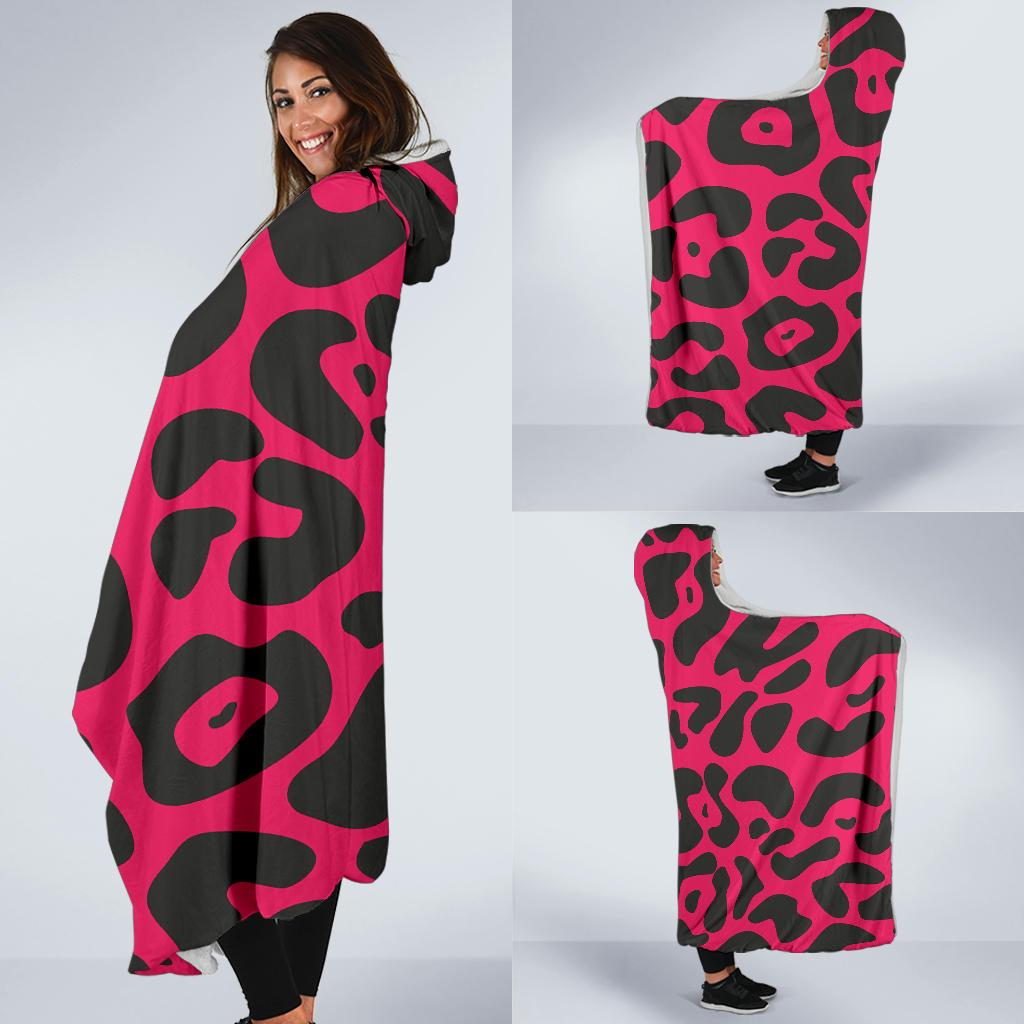 Cheetah Pink Print Pattern Hooded Blanket-JTAMIGO.COM