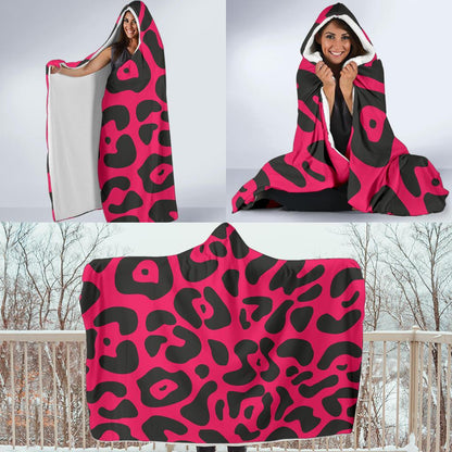 Cheetah Pink Print Pattern Hooded Blanket-JTAMIGO.COM