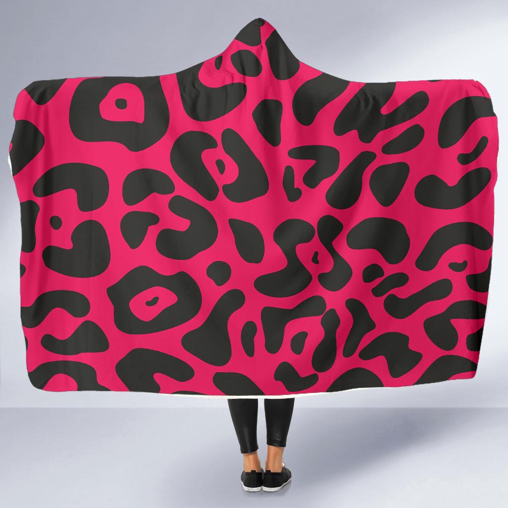 Cheetah Pink Print Pattern Hooded Blanket-JTAMIGO.COM