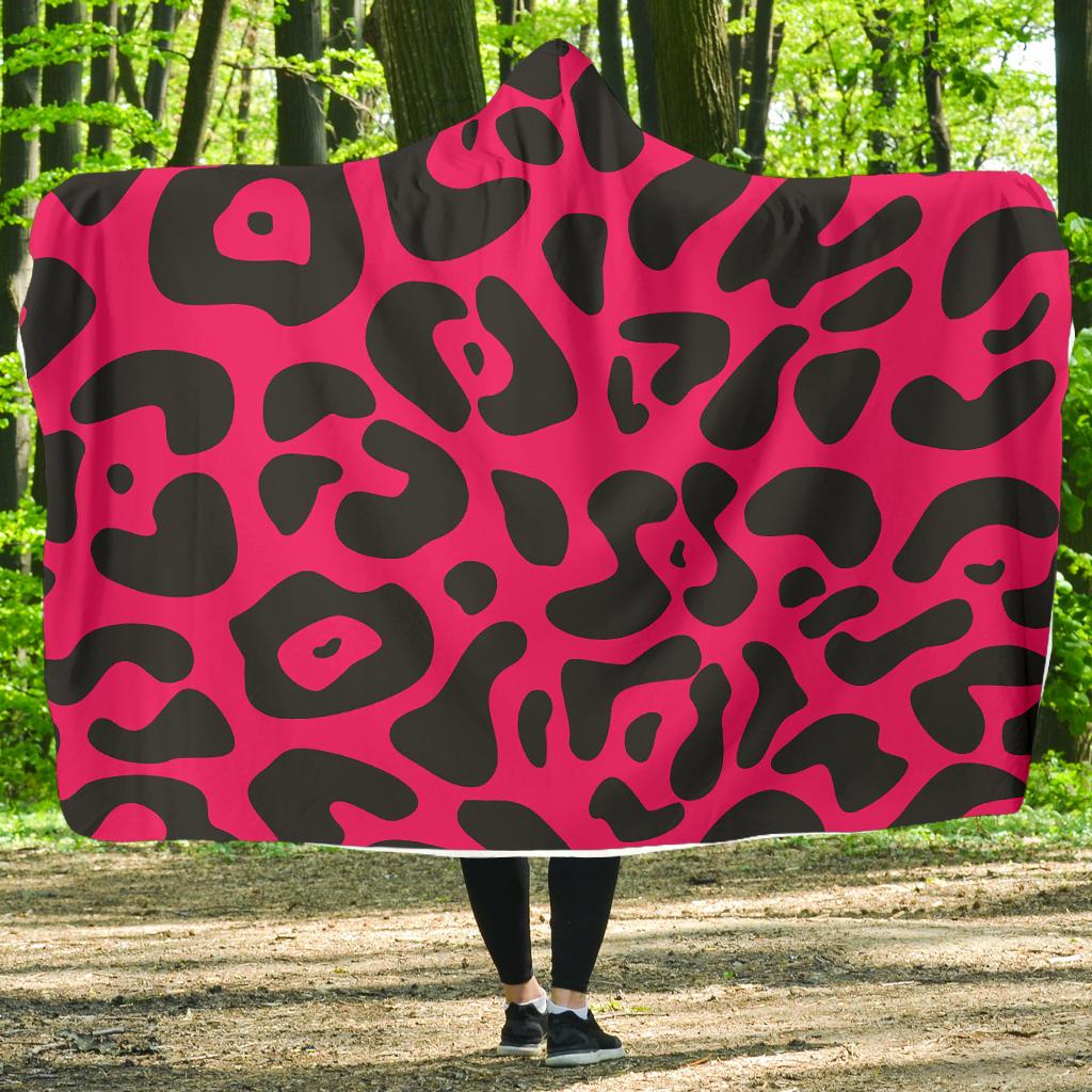 Cheetah Pink Print Pattern Hooded Blanket-JTAMIGO.COM