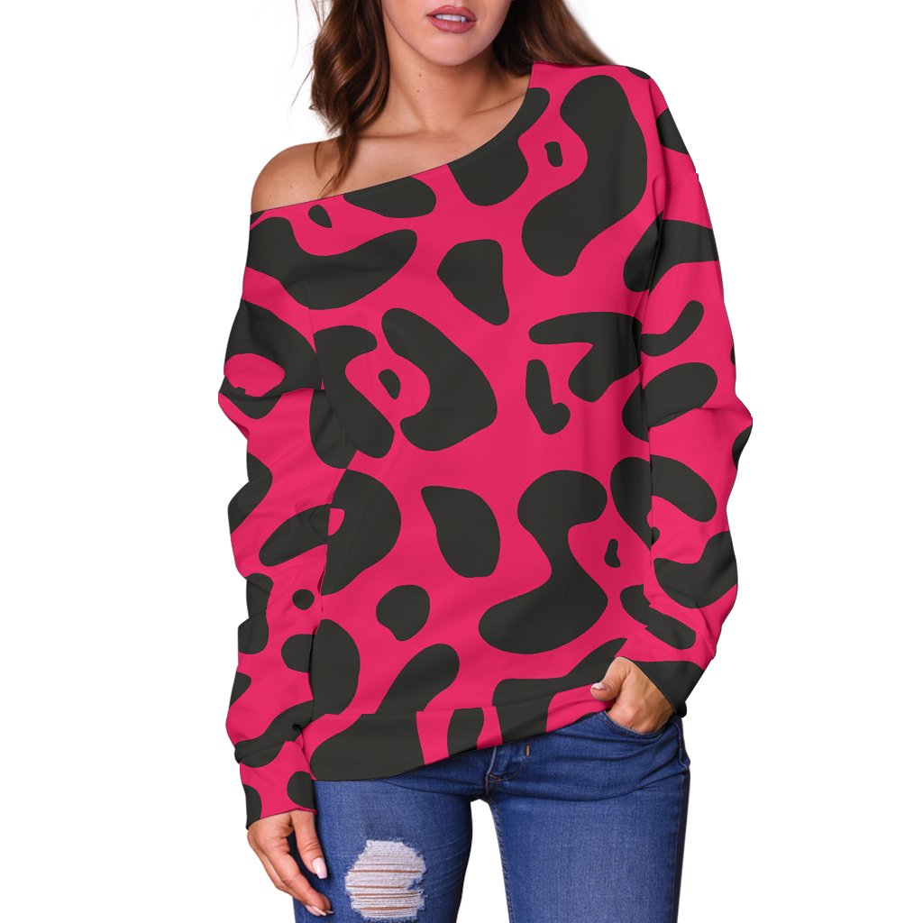 Cheetah Pink Print Pattern Off Shoulder Sweatshirt