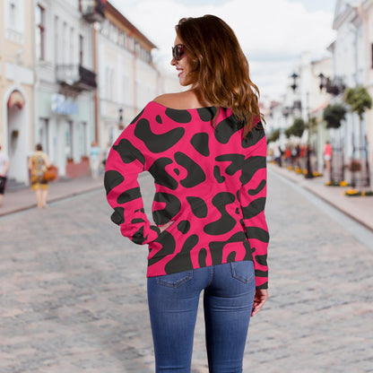 Cheetah Pink Print Pattern Off Shoulder Sweatshirt