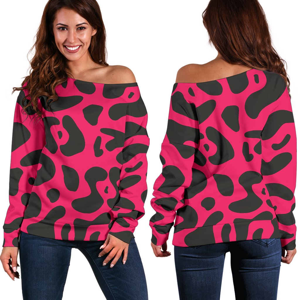 Cheetah Pink Print Pattern Off Shoulder Sweatshirt
