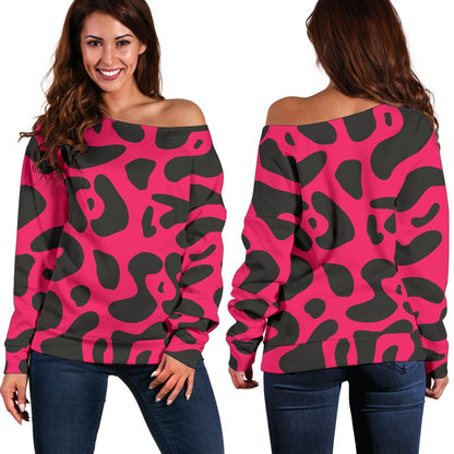 Cheetah Pink Print Pattern Off Shoulder Sweatshirt